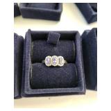 Set of 3 Stauer Sterling Silver Tanzanite and CZ Rings with Boxes