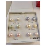 Lot of Sterling Silver Cultured Pearl Stud Earrings, Multi-Color Sets