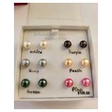 Lot of Sterling Silver Cultured Pearl Stud Earrings, Multi-Color Sets