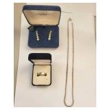 Sterling Silver Jewelry Set: Earrings, Ring (Size 8), and Twisted Necklace