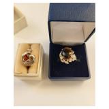 Pair of Sterling Silver Rings with Citrine and Tigers Eye Quartz