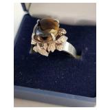 Pair of Sterling Silver Rings with Citrine and Tigers Eye Quartz