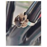 Pair of Sterling Silver Rings with Citrine and Tigers Eye Quartz