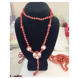 Set of 4 Garnet and Carnelian Beaded Necklaces