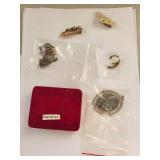 Collection of Vintage Agate, Shell Cameo, Dinosaur Bone Pendant, Mother of Pearl, and Carnelian Jewelry Brooches and Pendants