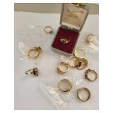 Collection of Gold Plated and Electroplate Fashion Rings with Gemstones and Cubic Zirconia