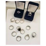 Collection of 12 Silver Plated Cubic Zirconia Rings with Assorted Stone Designs