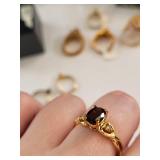 Collection of Gold Filled Rings with Colorful Gemstones - 8 Pieces