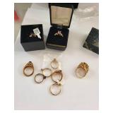 Collection of Gold Filled Rings with Colorful Gemstones - 8 Pieces