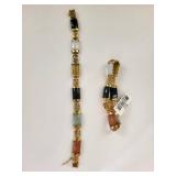 Sterling Silver Gold Plated Multi-Colored Jade Bracelets, 7.5 Inches Long