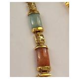 Sterling Silver Gold Plated Multi-Colored Jade Bracelets, 7.5 Inches Long