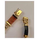 Sterling Silver Gold Plated Multi-Colored Jade Bracelets, 7.5 Inches Long