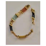 Sterling Silver Gold Plated Multi-Colored Jade Bracelets, 7.5 Inches Long