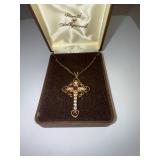 Route of Hollywood Gold-Tone Cross Necklace with Red and Clear Stones