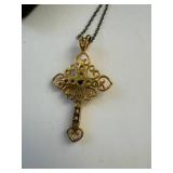 Route of Hollywood Gold-Tone Cross Necklace with Red and Clear Stones