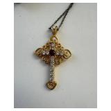 Route of Hollywood Gold-Tone Cross Necklace with Red and Clear Stones