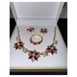 Charter Club Jewelry Set with Floral Necklace, Earrings, Ring and Gemstone Necklaces