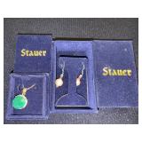 Stauer Emerald Pendant Necklace and Beaded Pearl Earrings in Boxes