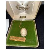 12K Gold Filled Cameo Necklace with Hand Carved Pendant and Pair of Ornate Mexican God of the Dead Gold-Tone Clip-On Earrings