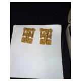 12K Gold Filled Cameo Necklace with Hand Carved Pendant and Pair of Ornate Mexican God of the Dead Gold-Tone Clip-On Earrings