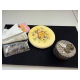 Vanity Accessories Collection with Powder Compact, Rose Trinket Box, and Vintage Cases