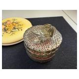 Vanity Accessories Collection with Powder Compact, Rose Trinket Box, and Vintage Cases