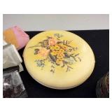 Vanity Accessories Collection with Powder Compact, Rose Trinket Box, and Vintage Cases