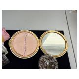 Vanity Accessories Collection with Powder Compact, Rose Trinket Box, and Vintage Cases