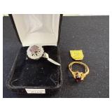 Set of 2 Garnet Rings with Silver and Gold Tone Settings