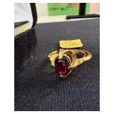 Set of 2 Garnet Rings with Silver and Gold Tone Settings