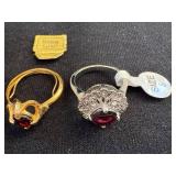 Set of 2 Garnet Rings with Silver and Gold Tone Settings