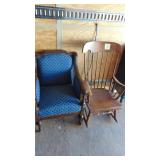 Vintage Fabric Chair and Wooden Rocker