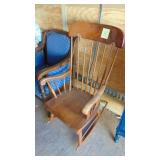Vintage Fabric Chair and Wooden Rocker