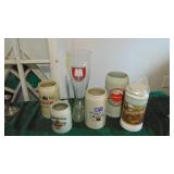 5-German Steins and Large Glass Boot Mug