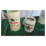 5-German Steins and Large Glass Boot Mug