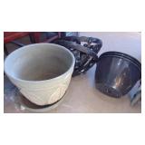 2- Metal Hanging Plant Holder, Vintage 14" RRP CO Roseville USA Pot with Bottom Dish Asis