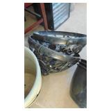 2- Metal Hanging Plant Holder, Vintage 14" RRP CO Roseville USA Pot with Bottom Dish Asis