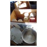 Selection of Vintage Jars, Enamel Strainer and Stock Pot