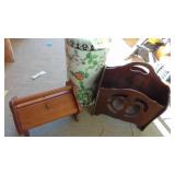 Ceramic Umbrella Stand, Canes, Yardsticks, Sewing Box and Magazine Rack