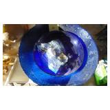 2 Large Glass Blue Bowls and 4 Large Glass Knobs