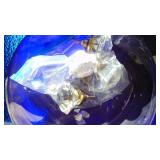 2 Large Glass Blue Bowls and 4 Large Glass Knobs