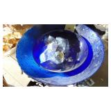 2 Large Glass Blue Bowls and 4 Large Glass Knobs