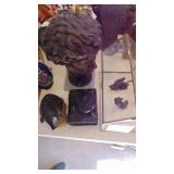 Brass and Glass Display House, Metal Dargons, Metal and Marble Bust, Pig Figure and Marble Trinket Box