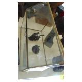 Brass and Glass Display House, Metal Dargons, Metal and Marble Bust, Pig Figure and Marble Trinket Box