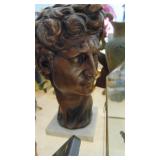 Brass and Glass Display House, Metal Dargons, Metal and Marble Bust, Pig Figure and Marble Trinket Box