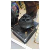 Brass and Glass Display House, Metal Dargons, Metal and Marble Bust, Pig Figure and Marble Trinket Box