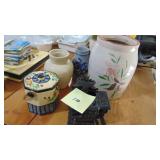 4-Pottery Pcs and Cast Iron Toy Stove