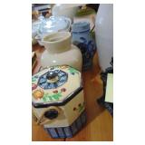 4-Pottery Pcs and Cast Iron Toy Stove