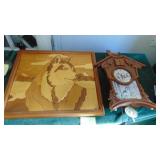 Battery Operated Wolf Clock and Wood Crafted Wall Hanging