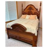 Solid Walnut Antique Hand Carved Bed Frame with Custom Mattress and Boxspring